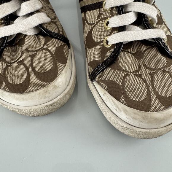 Coach Folly Logo/C Monogram Casual Sneakers Brown Tan Lace Up Women’s Size 9 B - Picture 9 of 9